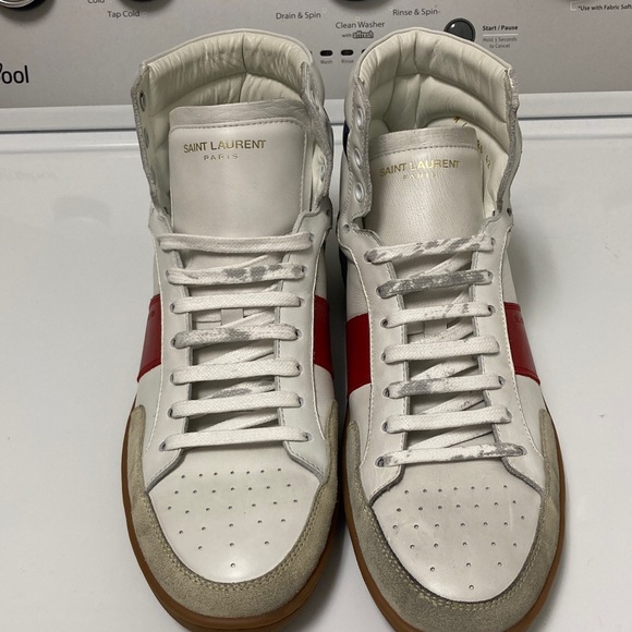 NWOT Saint Laurent White and Red Leather Sneakers - Picture 3 of 12
